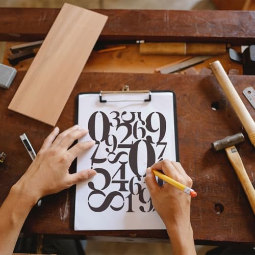 FINGERINSPIRE The Abstract Number Painting Stencil with Paint Brush 8.3x11.7inch Reusable 0-9 Numbers Drawing Template Plastic PET Words Theme Pattern Template for Painting on Wood Fabric Clothes - style: The Abstract Number