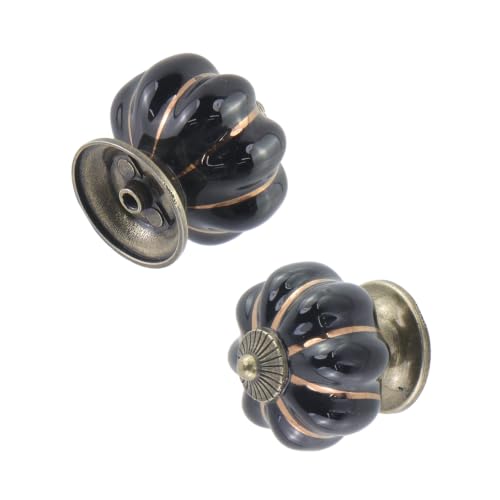 Geesatis Black Ceramic Drawer Pulls,Pumpkin Shape Cabinet Knobs,1.3" - color: Black