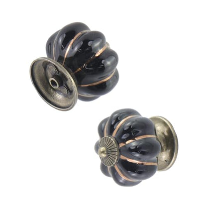 Geesatis Black Ceramic Drawer Pulls,Pumpkin Shape Cabinet Knobs,1.3" - color: Black