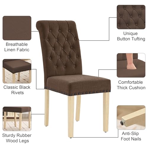 LOULENS Fabric Dining Chairs Set of 4, Upholstered Kitchen Chairs, Brown - color: Brown, size: Set of 4