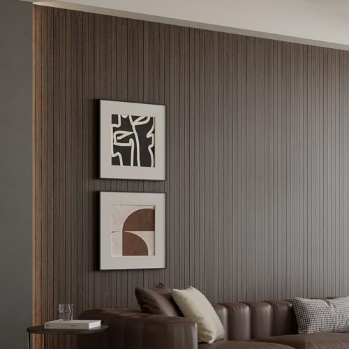 Yutianli PVC Slat Wall Panel Peel and Stick 118"x 15.7" Faux Wood Slat Panel Artificial Smoked Wood Grain Self-Adhesive Soundproof 3D Wall Panel for Walls and Ceilings - color: Smoked, size: 118"x15.7"