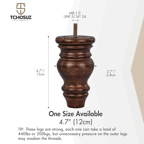5 inch Solid Wood Furniture Bun Legs, with M8 Bolts 4PCS Glaze