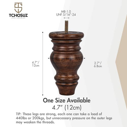 5 inch Solid Wood Furniture Bun Legs, with M8 Bolts 4PCS Glaze