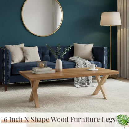 AceOrbit 2 Set 16 Inch X Shape Wooden Furniture Legs, DIY Unfinished Wood Replacement Legs for Desk & Coffee Table, Modern Bench, Home & Office,100% Beech Wood