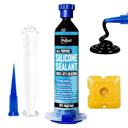 RTV Silicone Sealant Adhesive, 100% Silicone Waterproof Caulk Strength Adhesive for Car Windshield, Window, Bathroom & Kitchen Shrink & Crack Proof (Black, 40g/1.4oz)