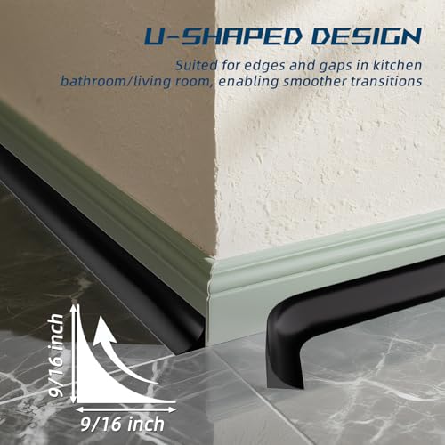 Flexible Quarter Round Molding Trim - Peel and Stick Silicone Caulk Strip - color: Black, size: 472 Inch
