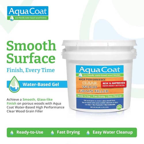 Aqua Coat NEW and Improved High Performance Eco-Friendly Water-Based Clear Wood Grain Filler Gel, Easily Sandable, Stainable, Paintable, Water Cleanup, Low Odor, Low VOC, Fast Drying, 128 oz - size: Gallon