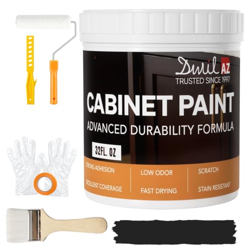 DWIL Cabinet Paint, Water Based Kitchen Cabinet Paint, Black Furniture Paint, Wood Paint, Low Odor, Fast Drying, Semi-Gloss, 32oz Black - color: Black, size: 32 Fl Oz (Pack of 1)