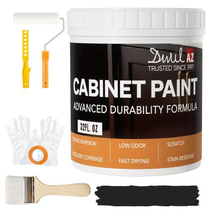 DWIL Cabinet Paint, Water Based Kitchen Cabinet Paint, Black Furniture Paint, Wood Paint, Low Odor, Fast Drying, Semi-Gloss, 32oz Black - color: Black, size: 32 Fl Oz (Pack of 1)