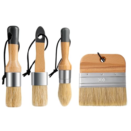 Mister Rui Chalk Wax Paint Brush, 4pcs, Chalk Paint Brushes for Furniture