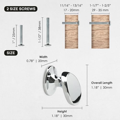 10 Pack Cabinet Knobs Polished Chrome 1-1/6 Inch(30mm) Length Solid Zinc Alloy Drawers Pulls Dresser Knobs Kitchen Cupboard Bathroom Furniture Hardware - color: 10pack - Polished Chrome, size: Knob