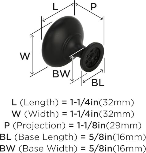 Amerock 1-1/4" Round Edona Matte Black Cabinet Knob - color: Matte Black, size: 1-1/4 Inch (32 mm) Diameter