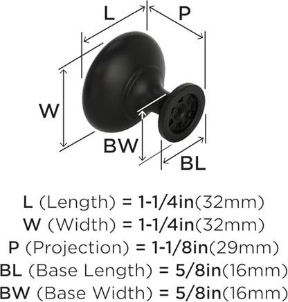 Amerock 1-1/4" Round Edona Matte Black Cabinet Knob - color: Matte Black, size: 1-1/4 Inch (32 mm) Diameter