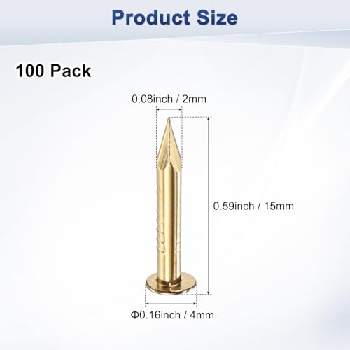 M METERXITY 100-Pack Small Tiny Nails, 2mm x 15mm Brass Precision MIni Nails Hardware Round Head for Wooden/DIY Crafts Decorative/Household Accessories/Picture Hanging - size: 2mm x 15mm