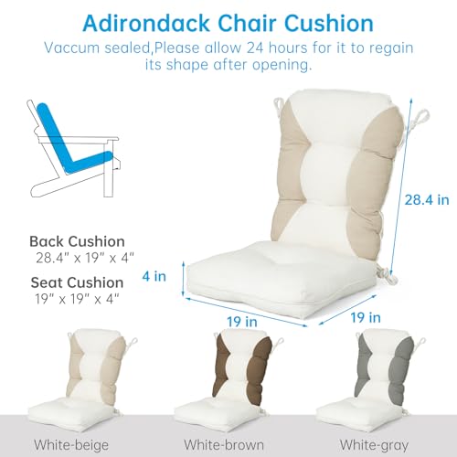 Rocking Chair Cushions Set - Non-Slip Adirondack Chair Cushions with Ties Indoor/Outdoor Rocking Chair Pad for Living Room, Bedroom, Balcony, Office - color: White-beige