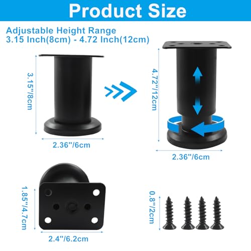 Zorfeter 4Pcs Black Adjustable Height Furniture Legs 3.15-4.72 Inch - color: Black, size: 3.15-4.72 Inch