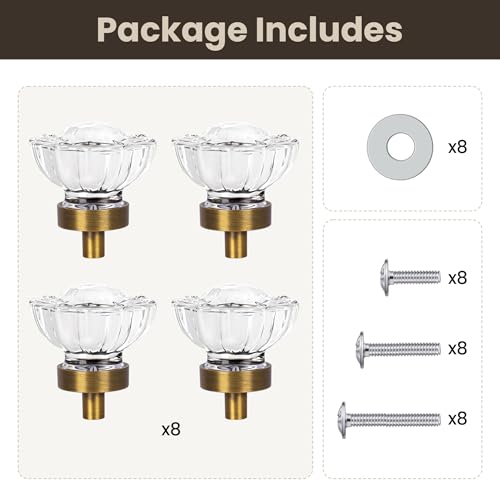 8 Pack Antique Brass Cabinet knobs Glass Cabinet Knobs and Pulls - color: Antique Brass, size: 8 Pack (36mm)