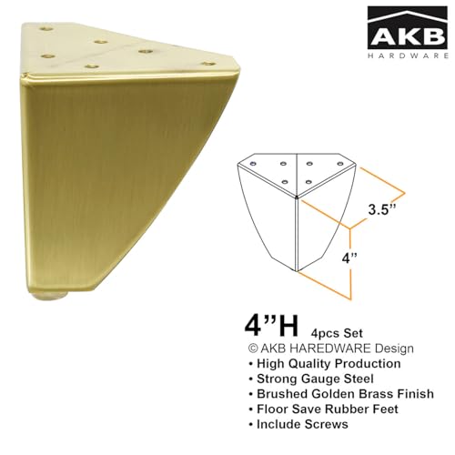 Set of 4 Classic Style Sofa Cabinet Tables with Heavy-Duty Metal Legs – Durable Furniture for Living Room, Entryway, and Bedroom (Brushed Brass, 4" H) - color: Brushed Brass, size: 4"H