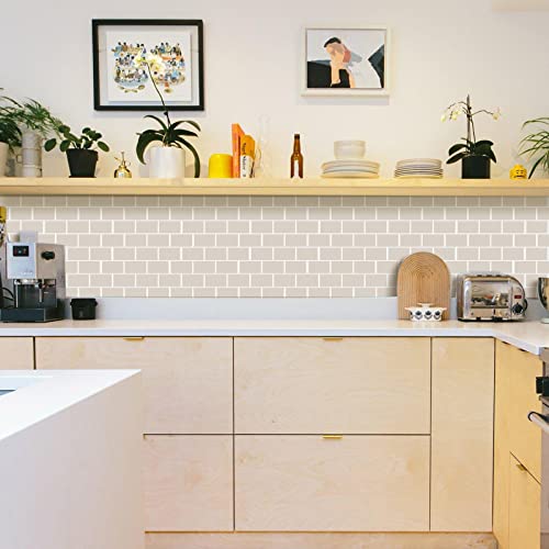 Alwayspon 10 Sheets 3D Thickened Peel and Stick Vinyl Backsplash Tiles, 12"x6" Self-Adhesive Wallpaper Wall Tile Stickers Stick on Subway Tiles for Kitchen Bathroom, Beige - color: T80028s
