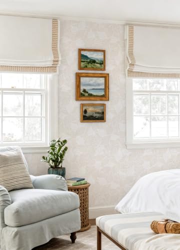 Dimoon Peel and Stick Wallpaper Beige Geometric Contact Paper for Bathroom Kitchen Striped Botanical Stick on Wall Paper Leaf Boho Removable Wallpaper Renter Friendly Vinyl Waterproof 17.3''x197'' - color: Beige and White, size: 17.3" x 197"