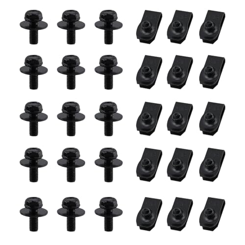 30Pcs U-Nut Clips & Hex Head Automotive Body Fender Bolts Kit, U-clips for Most Cars Fender,Engine Undertray Cover, Engine Cover & Bumper Fender Liner (3 Set)