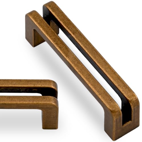 10 Pack Antique Brass Cabinet Pulls 3 Inch(76mm) Kitchen Cupboard Handles Solid Heavy Duty Zinc Alloy Drawer Pulls - color: Antique Brass, size: 3" Hole Center