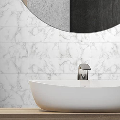 BeNice Peel and Stick Tile Backsplash Bathroom Cararra White 23pcs - color: Carrara white