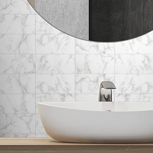 BeNice Peel and Stick Tile Backsplash Bathroom Cararra White 23pcs - color: Carrara white