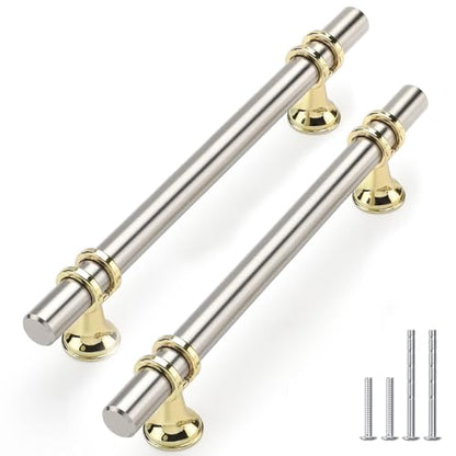 Rergy 10 Pack 5 Inch Hole Center Brushed Nickel and Gold Cabinet Pulls - color: Brushed Nickel&Gold, size: 5-1/16in Hole Center(128mm)