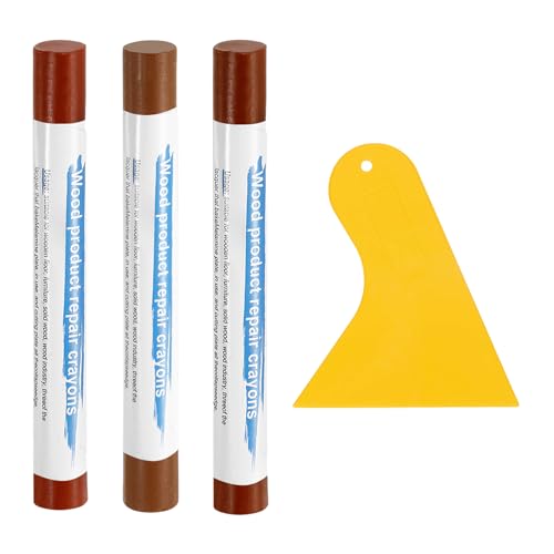 uxcell 3Pcs Wood Filler Sticks, Furniture Scratch Repair Wax Crayons Furniture Touch Up Markers Wood Repair Wax Kit with Spatula for Wood Furniture Floors, 3 Colors Red-Brown Series - color: Red-brown Series