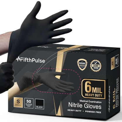 FifthPulse 6 Mil Black Nitrile Gloves, Heavy Duty Mechanic and Food Grade Glove - Powder-Free, Latex-Free Medical Exam Gloves - style: Small