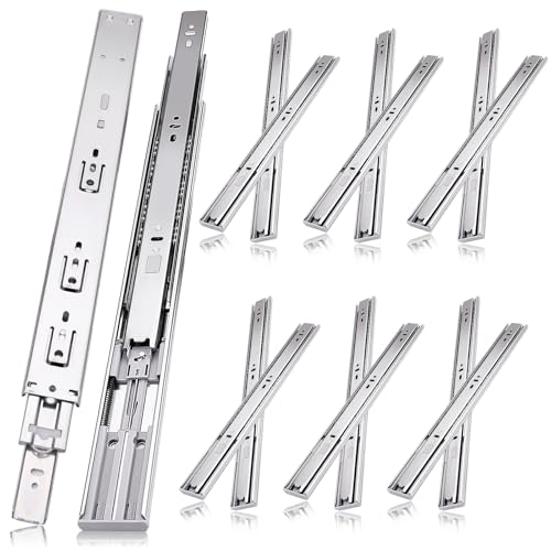 12 inch Drawer Slides 6 Pairs (12pcs) Soft Self Close 3 fold Full Extension Ball Bearing Cabinet Drawer Glides Side Mount for Dresser, Cabinet, Kitchen 100 LB Capacity 12" Silver - size: 12inch-300mm