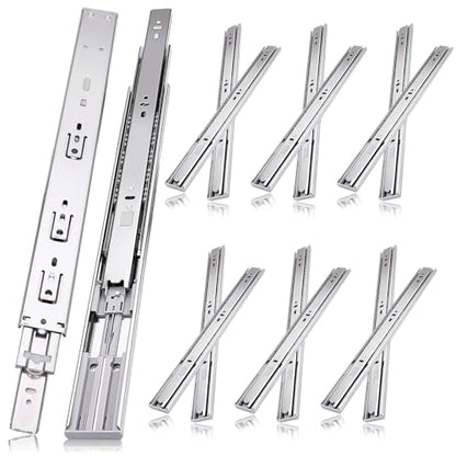22 inch Drawer Slides 6 Pairs (12pcs) Soft Self Close 3 fold Full Extension Ball Bearing Cabinet Drawer Glides Side Mount for Dresser, Cabinet, Kitchen 100 LB Capacity 22" Silver - size: 22inch-550mm
