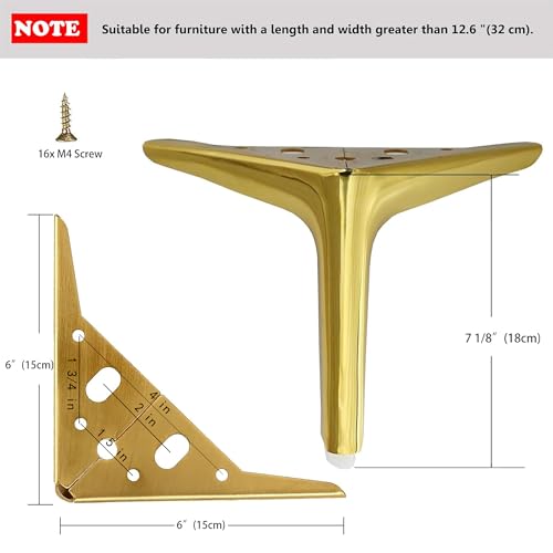 7 inch /18cm Shiny Gold Metal Furniture Legs Set of 4 - color: Shiny Gold, size: 7 inch