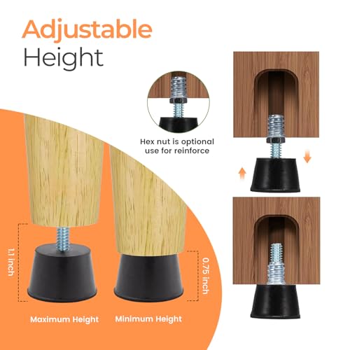 NEWBYTEK Adjustable 1/4" Rubber Threaded Furniture Levelers - 16 Pack | Screw-in Table Chair Feet Glides for Chairs, Tables, Cabinets, Patio Furniture - size: 1/4-20 Thread, 16 Pack