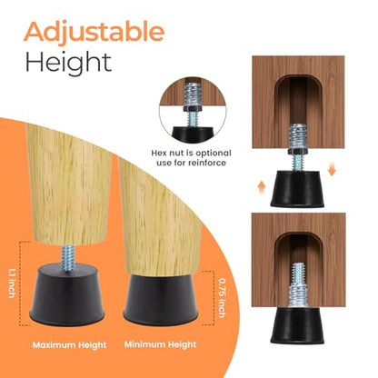 NEWBYTEK Adjustable 1/4" Rubber Threaded Furniture Levelers - 16 Pack | Screw-in Table Chair Feet Glides for Chairs, Tables, Cabinets, Patio Furniture - size: 1/4-20 Thread, 16 Pack