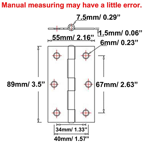 2pcs 304 Stainless Steel 3.5-inch Folding Butt Hinges Home Furniture Hardware Door Hinges for Door Case Lid Wooden Box Chest (89mm x 55mm x 1.5mm) - size: 2pcs 3.5-inch w Screws