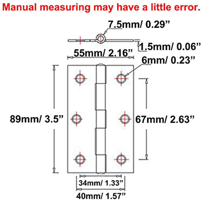 2pcs 304 Stainless Steel 3.5-inch Folding Butt Hinges Home Furniture Hardware Door Hinges for Door Case Lid Wooden Box Chest (89mm x 55mm x 1.5mm) - size: 2pcs 3.5-inch w Screws