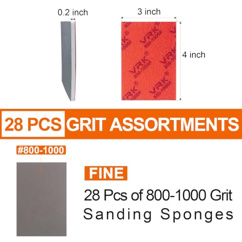 28 Pcs 800-1000 Grit Sanding Sponge,Ultra Fine Sandpaper,Soft Foam Hand Sander Block Wet Dry Sanding Pads for Automobile Wood Furniture Metal Drywall Polishing - style: 800-1000 Grit 28PCS