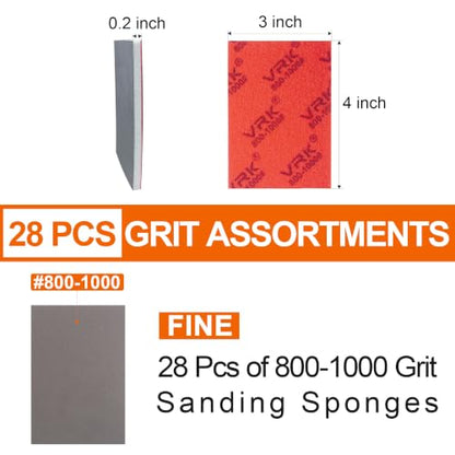 28 Pcs 800-1000 Grit Sanding Sponge,Ultra Fine Sandpaper,Soft Foam Hand Sander Block Wet Dry Sanding Pads for Automobile Wood Furniture Metal Drywall Polishing - style: 800-1000 Grit 28PCS