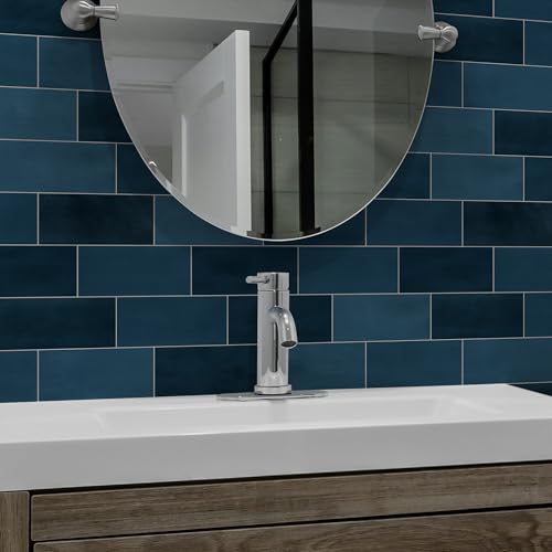 100-Sheet Subway Peel and Stick Backsplash Tile, 6" x 3" Blue Mixed Stone Composite Handmade Looks Self Adhesive Waterproof Wall Tile, Stick on Tiles for Kitchen Bathroom - color: Blue Mixed, size: Subway