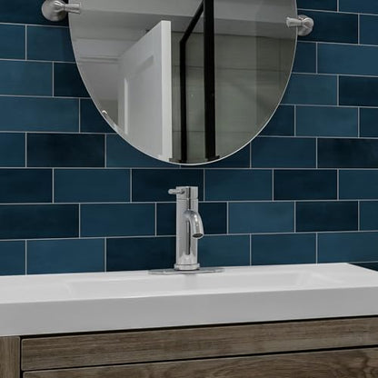100-Sheet Subway Peel and Stick Backsplash Tile, 6" x 3" Blue Mixed Stone Composite Handmade Looks Self Adhesive Waterproof Wall Tile, Stick on Tiles for Kitchen Bathroom - color: Blue Mixed, size: Subway