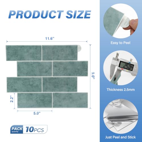 Thicker Design Peel and Stick Backsplash Tile，Self Adhesive Wall Tiles for Kitchen & Bathroom (10 Sheets, Cyan Blue) - color: Cyan Blue