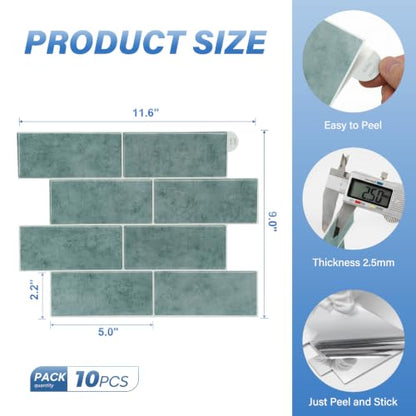 Thicker Design Peel and Stick Backsplash Tile，Self Adhesive Wall Tiles for Kitchen & Bathroom (10 Sheets, Cyan Blue) - color: Cyan Blue