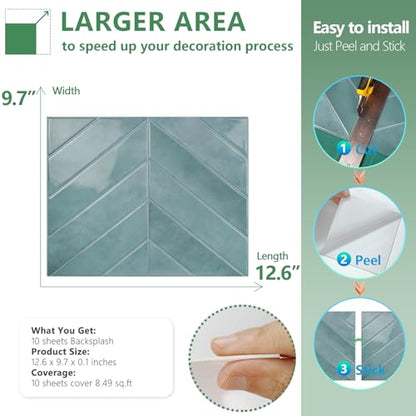 STICKGOO Herringbone Peel and Stick Backsplash, Blue Teal, 10 Sheets - color: Blue Teal, size: Pack of 10