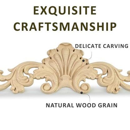 2Pcs Decorative Wood Carved Appliques Onlays, 16 x 4 inch Unpainted Solid Wood Long Carving Decal for Furniture Cabinet Bed Wardrobe Closet DIY Decoration (16x4inch,2PCS) - size: 16x4inch,2PCS