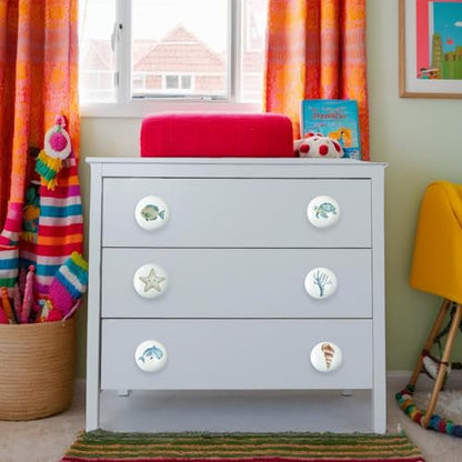 Set of 6 Ceramic Kids Nursery Fish Ocean Starfish Beachy Coastal Cabinet Dresser Drawer Door Handle Pulls Knobs 1.5 X 1.5 Inches - size: conch