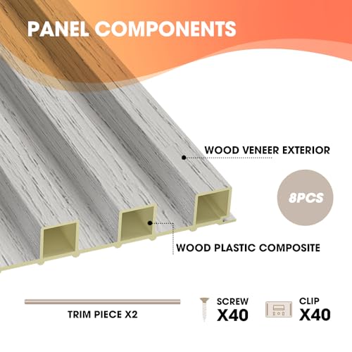OUZUGIE WPC Acoustic Slat Wall Paneling, 8-Pack 96 x 6 Inches - color: Gray, size: (High)96“ x 6"