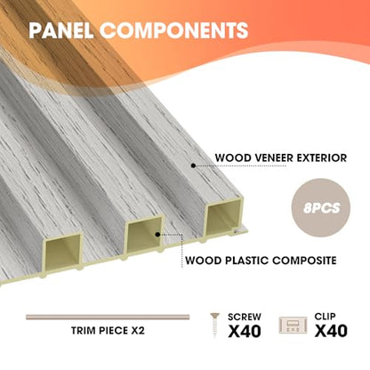 OUZUGIE WPC Acoustic Slat Wall Paneling, 8-Pack 96 x 6 Inches - color: Gray, size: (High)96“ x 6"