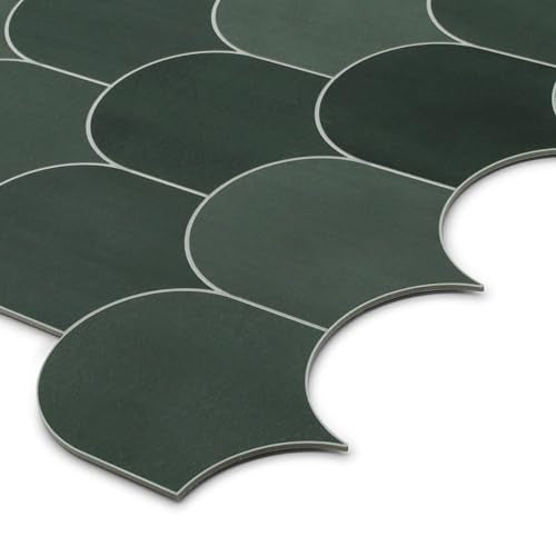 10-Sheet Fish Scale Peel and Stick Backsplash Tile, 11.4" x 10.9" Stone Composite Scallop Handmade Looks Self-Adhesive Wall Tiles for Kitchen Bathroom, Green Mixed - color: Green Mixed, size: Fish Scale